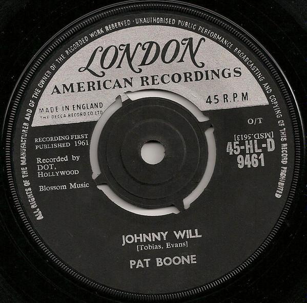 7-дюймовая пластинка ПЭТ БУН Джонни Уилл 45HLD9461 London Records 1961 Великобритания Рок Б/у