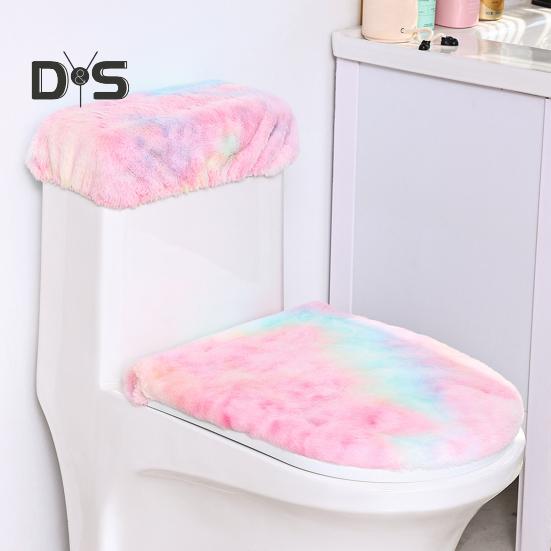 Мягкий плюшевый чехол для унитаза, набор с эластичными краями радужного цвета, легко подгоняемый чехол для унитаза, декор для ванной комнаты