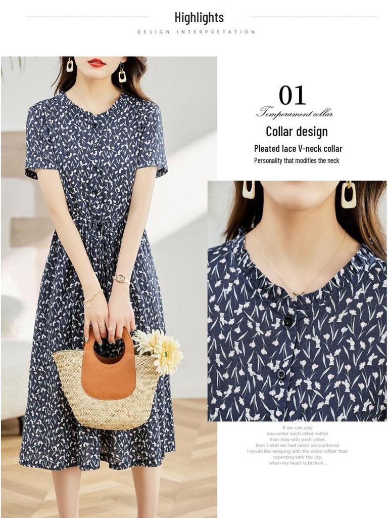 2023 Элегантное цветочное макси-платье из хлопка и льна для женщин – Летнее, с акцентом на талии, омолаживающая мода