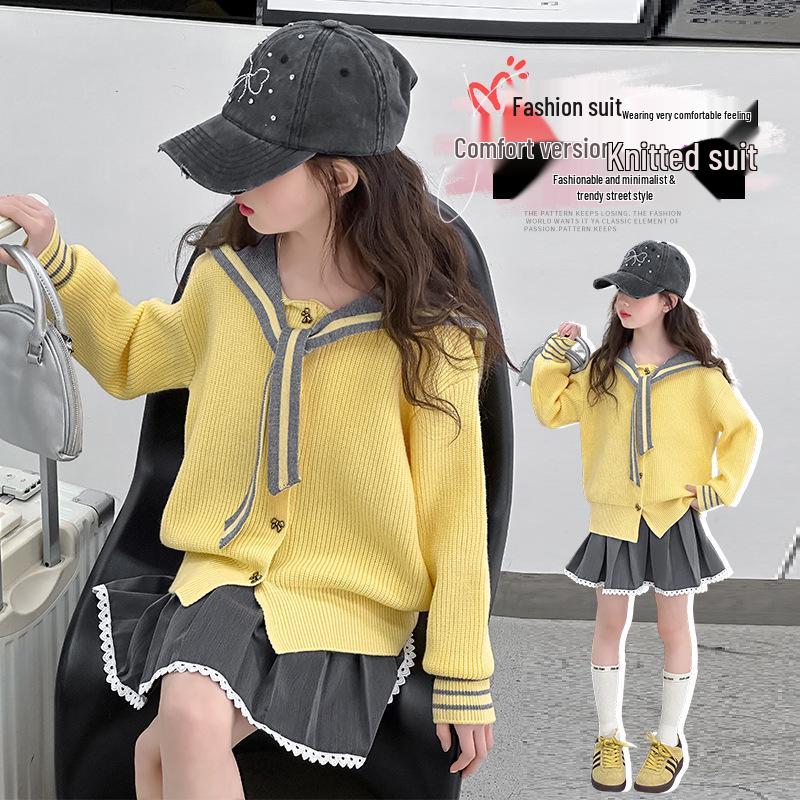 Girls' Korean Style Spring Chic Cardigan & Skirt Set 2025