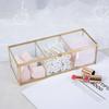 Retro Copper Edge Glass Cotton Box Lipstick Cosmetic Jewelry Storage Transparent Gold Bronze Makeup Organizer Rack