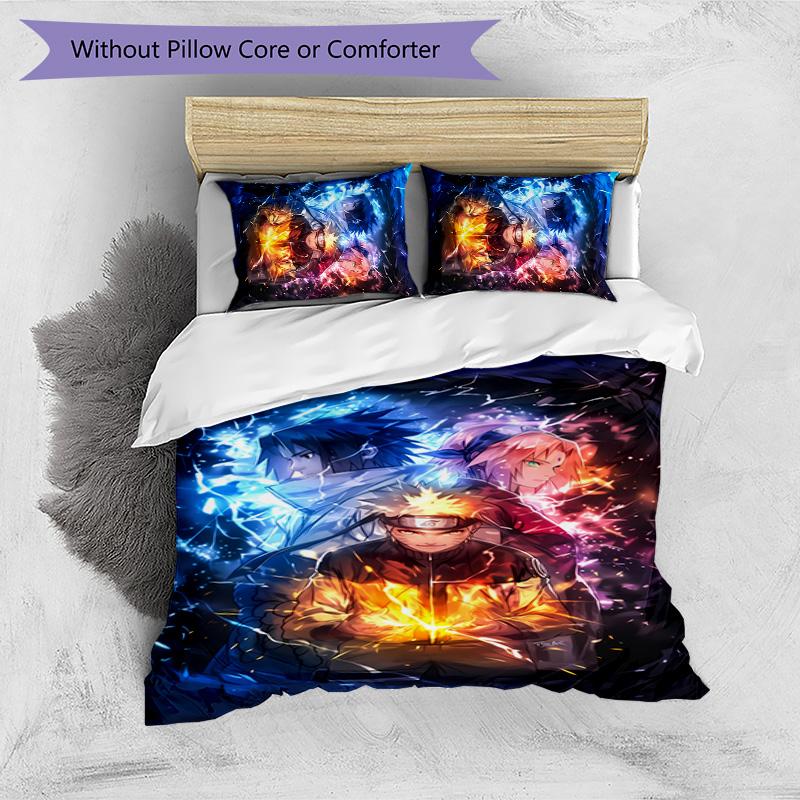 Naruto Uzumaki Pattern Printed 3PCS Bedding Set, Soft Skin-Friendly Washable Duvet Cover & Pillowcases Set