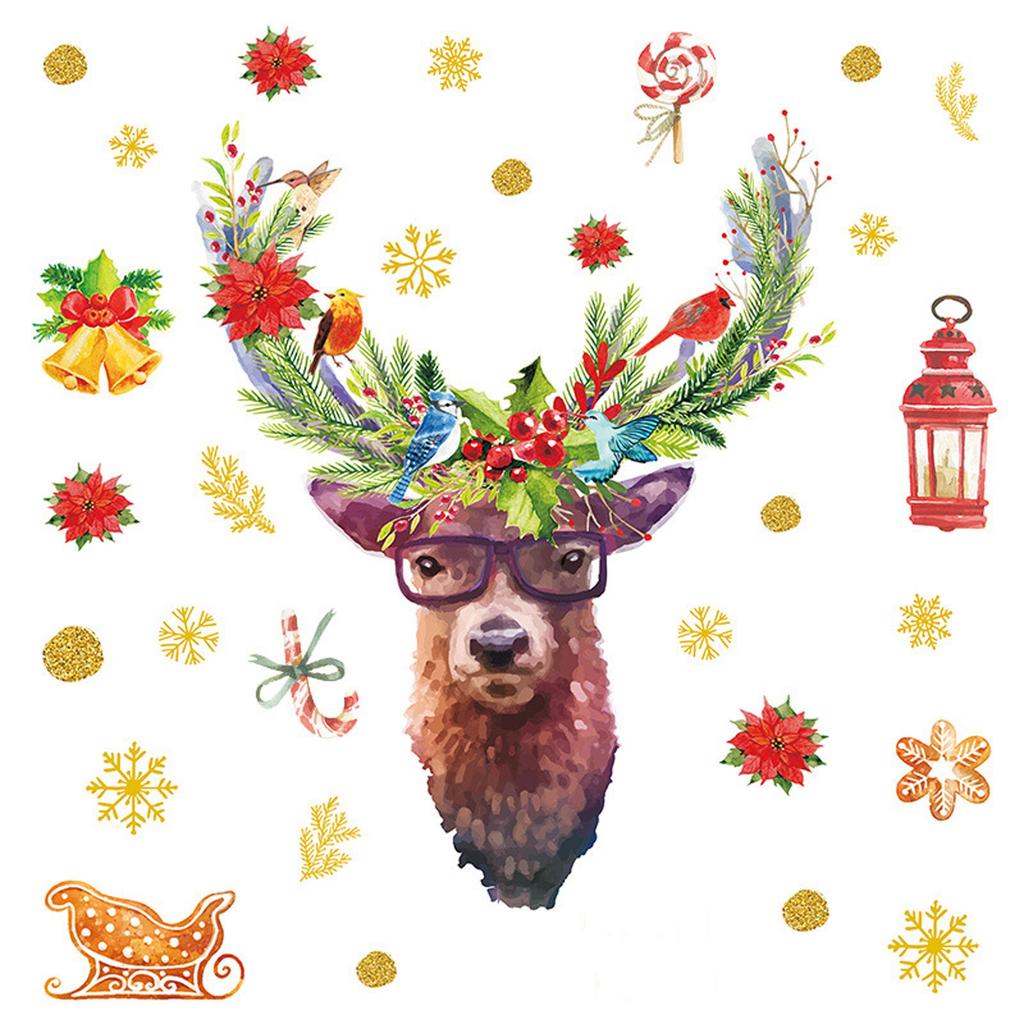 Christmas Cartoon Elk, Wall Decoration, Self-adhesive Snowflake Stickers, Refrigerator Magnets, Room Decoration