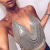 2020 Summer Women Elegant Sexy Shiny Metal Texture Suspender Top Club Backless Bralette Beach Halter Gold Sequined