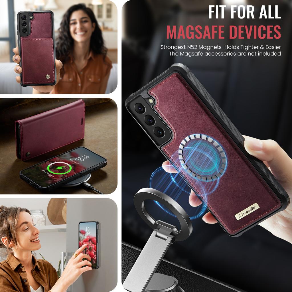 For Samsung Galaxy S22+ 5G Case CASEME C49 Compatible with MagSafe RFID Blocking Detachable Wallet Leather Phone Cover