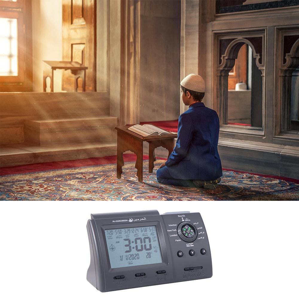 Hijir Calendar Muslim Table Clock Easy Setting Prayer Alarms Portable Tabletop Muslim Clock  Mecca
