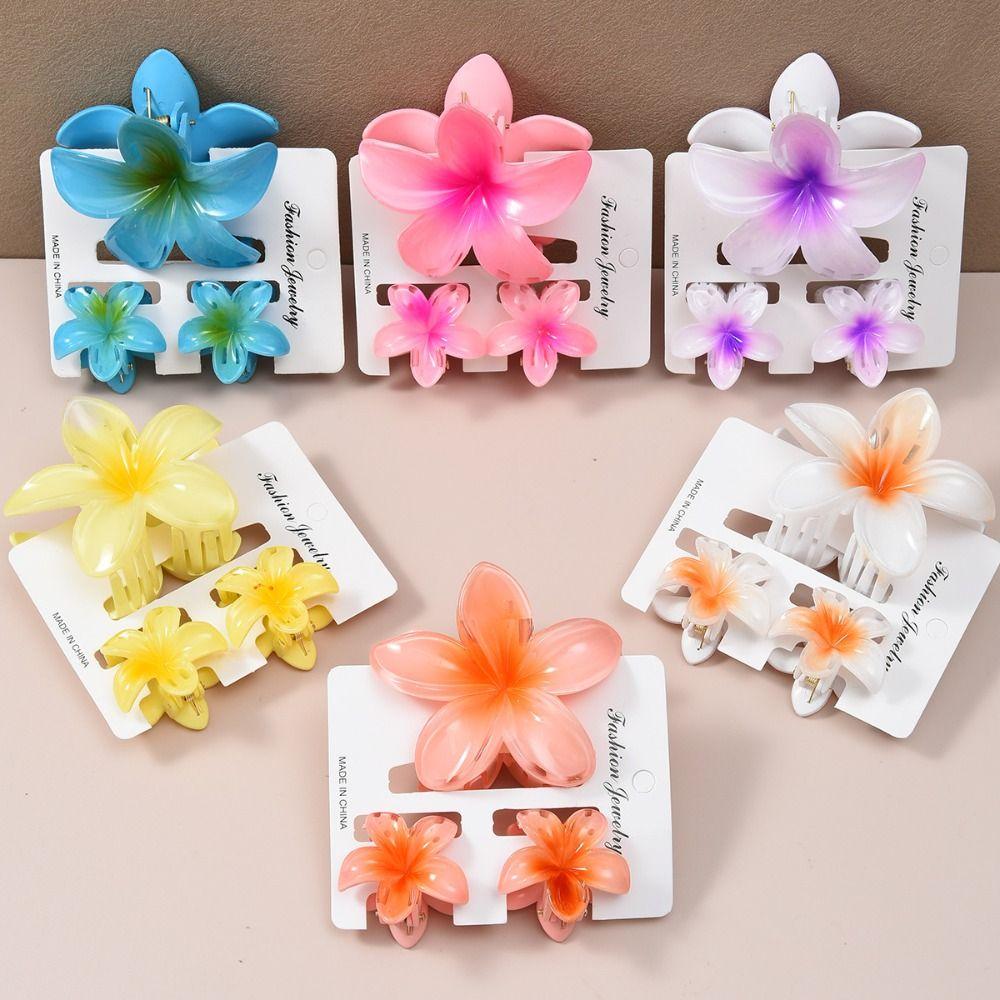 18Pcs Acrylic Flower Hair Accessories Gradient Hawaiian Style Hairpins Sweet Hair Claws Summer