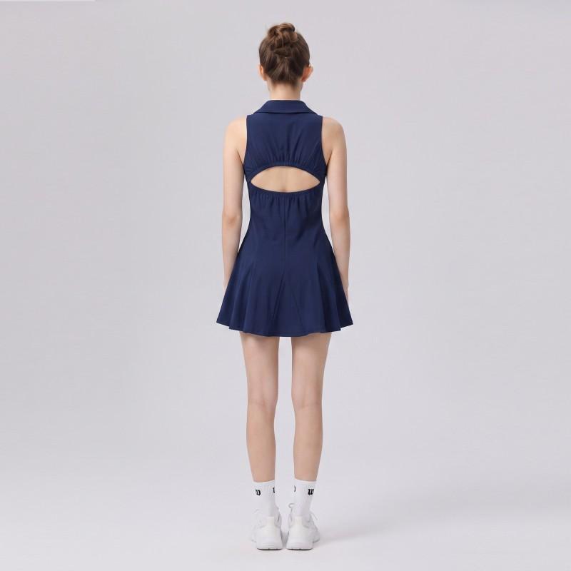 Womens Tennis Dress Badminton Outfit With Separate Shorts V-Neck Zip Sportswear