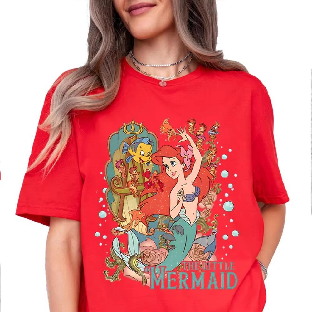 The Little Mermaid Ariel Printed Womens TShirt Pure Cotton Short Sleeve Casual Top Personalized Womens Clothing