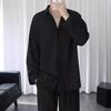 Men's Black Loose-Fit Long Sleeve Shirt - Trendy Spring/Summer/Autumn Casual Wear with Ice Silk Comfort