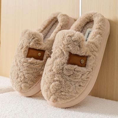Премиальные хлопковые тапочки зимние нескользящие парные пушистые тапочки плюшевые на толстой подошве домашние термотуфли