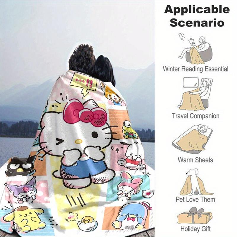 1 шт. Милое домашнее одеяло Sanrio с Хелло Китти и друзьями: Идеальный подарок для спальни, гостиной, в дорогу, для кемпинга, в машину, на пляж, для офисных перерывов, уютный