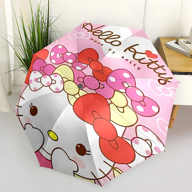 1pc Hello Kitty Automatic Opening/Closing Umbrella with Foldable Design, 8-Rib Iron Frame Outdoor Umbrella, Ideal Gift for Fans, Travelers, Everyday U