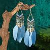 Bohemian Ethnic Feather Dangle Earrings For Women Trendy Long Tassel Colorful Beads Drop Earrings Girl Female Boho Jewelry