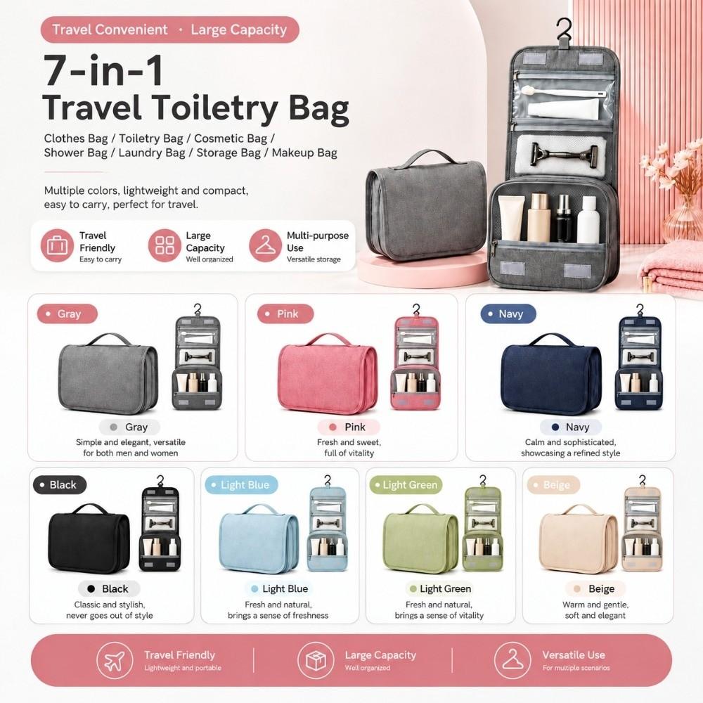 2-Fold Travel Cosmetic Bag Foldable Makeup Organizer Portable Toiletry Organizer Daily Grooming
