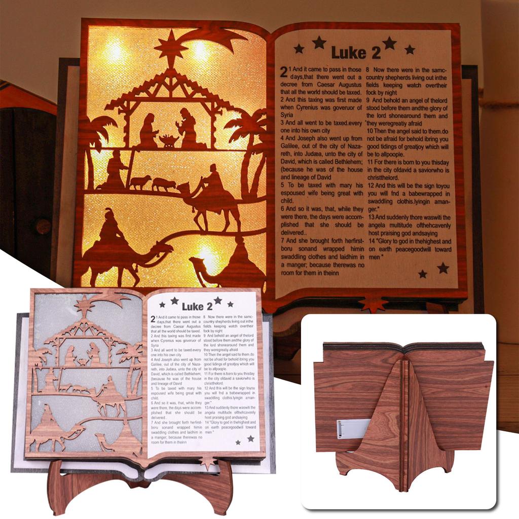 3D Wooden Nativity Scene Book Display With Light, Nativity Sets For Indoor, Nativity Scene Decorations With LED Light For Shelves Decorations