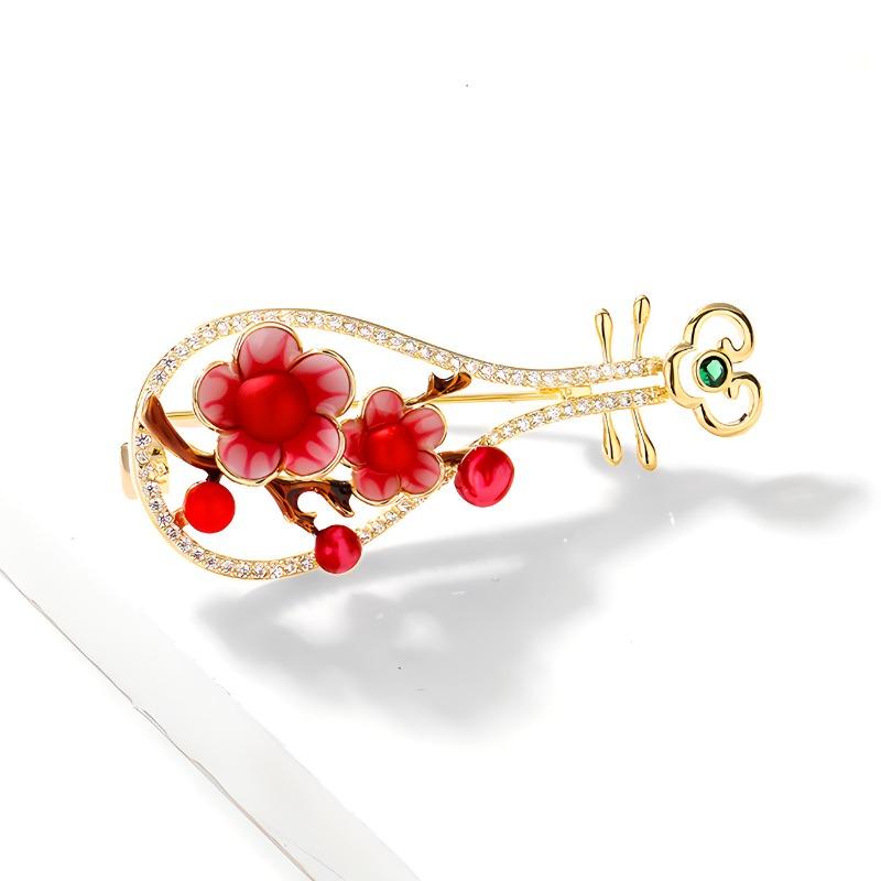 Ancient-style Flower Pipa Plum Blossom Brooch, High-end Feminine Elegance, Exquisite Brooch, Retro Niche Brooch