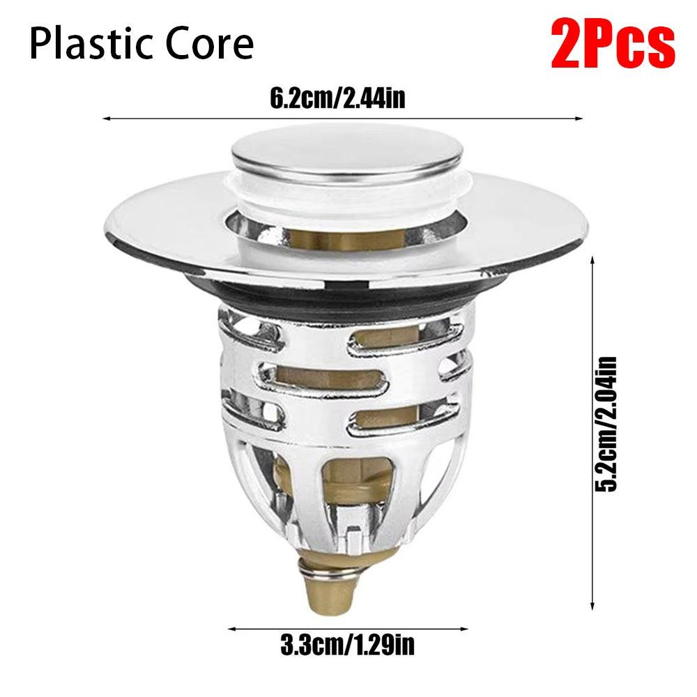 2Pcs Bounce Up Press Type Shower Sink Plug Bathroom Kitchen Accessories Plastic/Brass Core Drain Filter Hair Catcher Universal