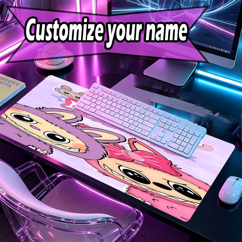 Custom Name Personalized Labubu Pattern Mousepad, Laptop PC Desk Mat, Decorative Desk Mat for Home Keyboard Pad Gift