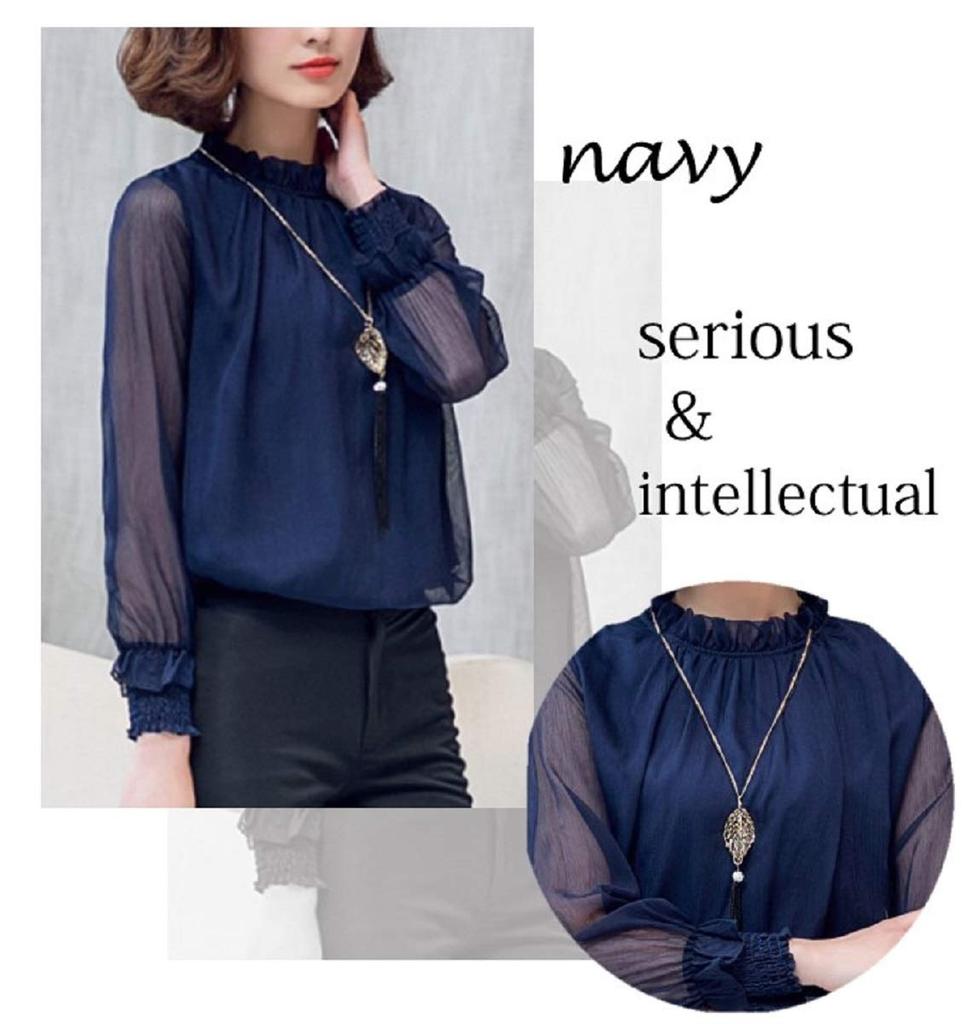 UruClaire Chiffon Sleeve Plus Length Solid Black Women's See-Through Blouse, Half-Long Top, Lace, White, Black, Beige, Denim, Office, Formal, Date,