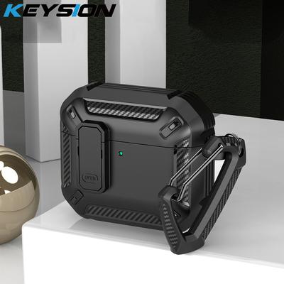 KEYSION Роскошный защитный чехол для наушников для AirPods Pro 3 2025 Мягкий ТПУ+ПК Противоударный чехол с защелкой-переключателем Карабин для альпинизма