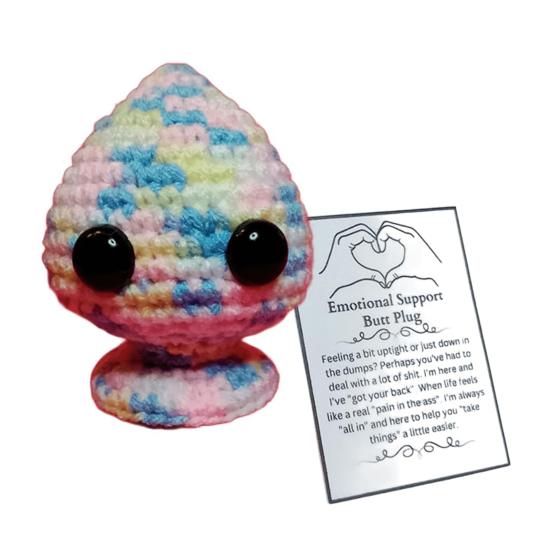 Вязаный крючком стопор для попы с позитивной открыткой, ручная работа, вязанный сердечко для любви, кукла, игрушка для снятия стресса, украшение для рабочего стола, кляп, подарок