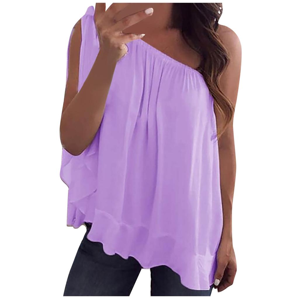 Women Fashion Chiffon Off Shoulder T-Shirt Sleeveless Casual Tops Blouse