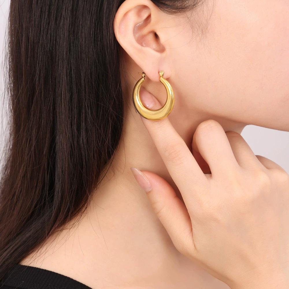 Round Stainless Steel Large Earrings for Women Hip-Hop New Female Hoop Earrings Luxury Zircon Girlfriend Gift Wholesale
