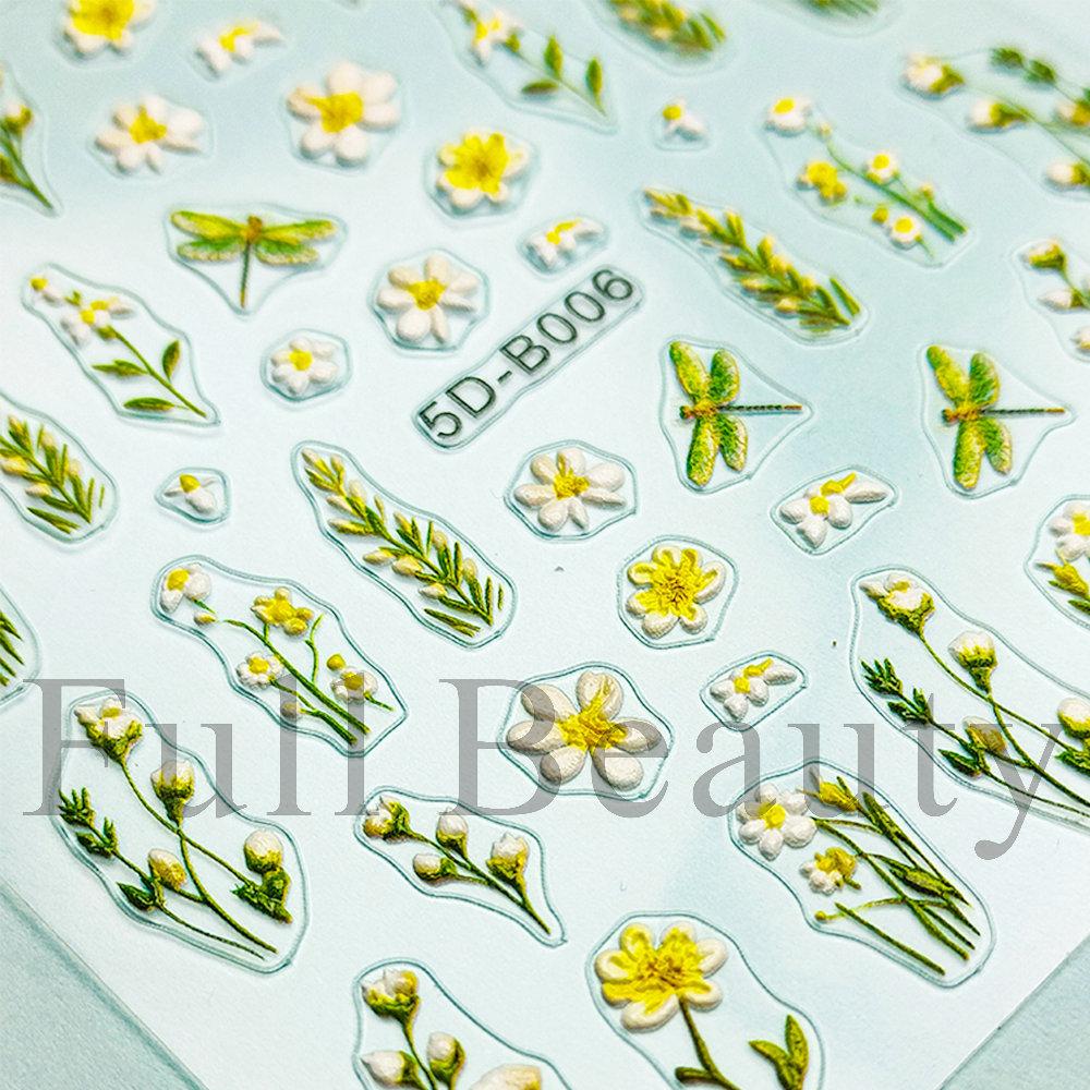 Nail Art Stickers Ins Relief Three-dimensional 5D Summer Oil Painting Small Flower Flower Adhesive Nail Stickers