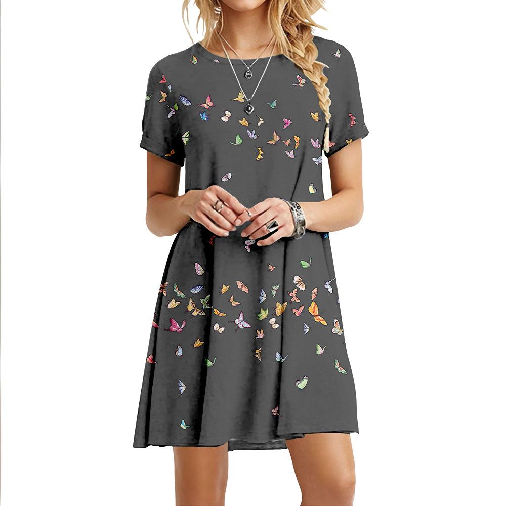 Модные летние платья-бабочки, женское элегантное свободное платье с коротким рукавом и 3D принтом, винтажное повседневное мини-платье с круглым вырезом