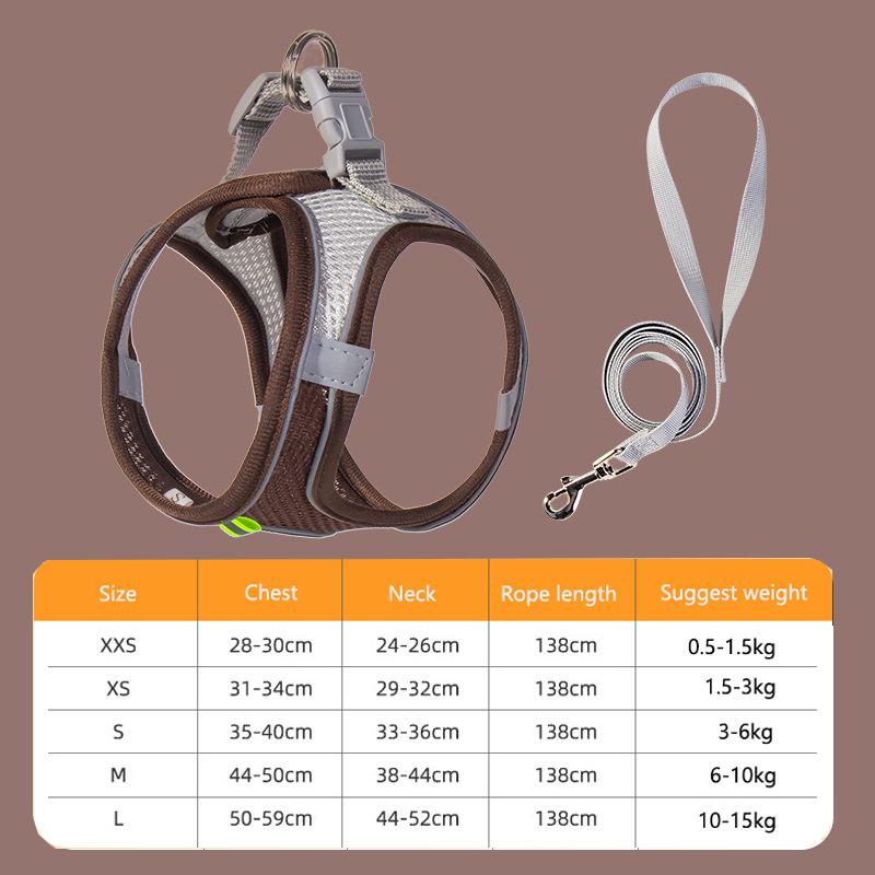 New cat vest-style chest strap dog reflective breathable leash small and medium-sized dog walking leash pet supplies