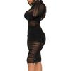 Женское облегающее платье с длинными рукавами - сексуальное прозрачное сетчатое платье с рюшами и рюшами Клубные наряды