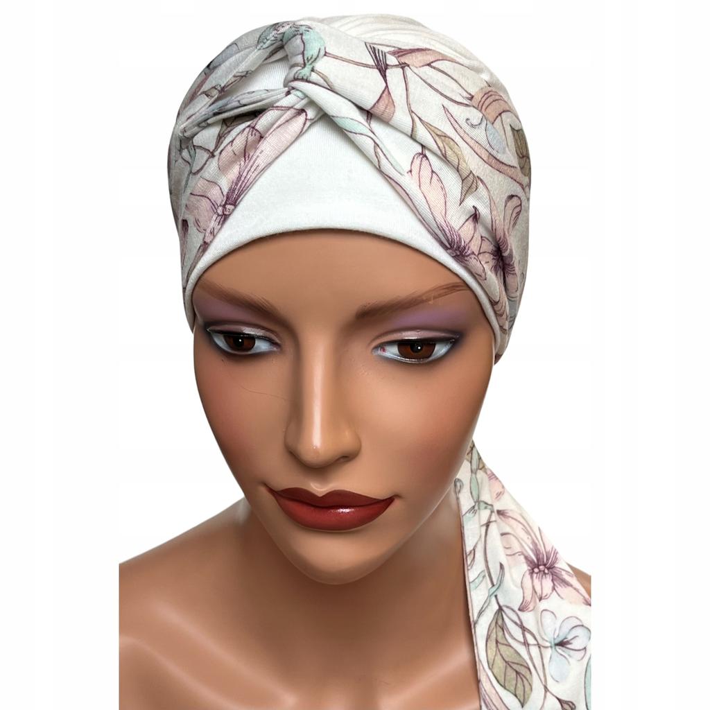 Turban Damski Wiosenny Lena Ecru-419 Chusta Miękka Także Po Chemioterapii