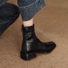 Lambskin Slimming Ankle Boots 2025: Women's Mid-Heel Vintage Martin Boots, Black Square Toe, Autumn/Winter Collection.