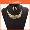 Fashion Rhinestone Decoration Feather Design Women Gold Necklace And Earring Set For Casual Wear And Employee Benefits