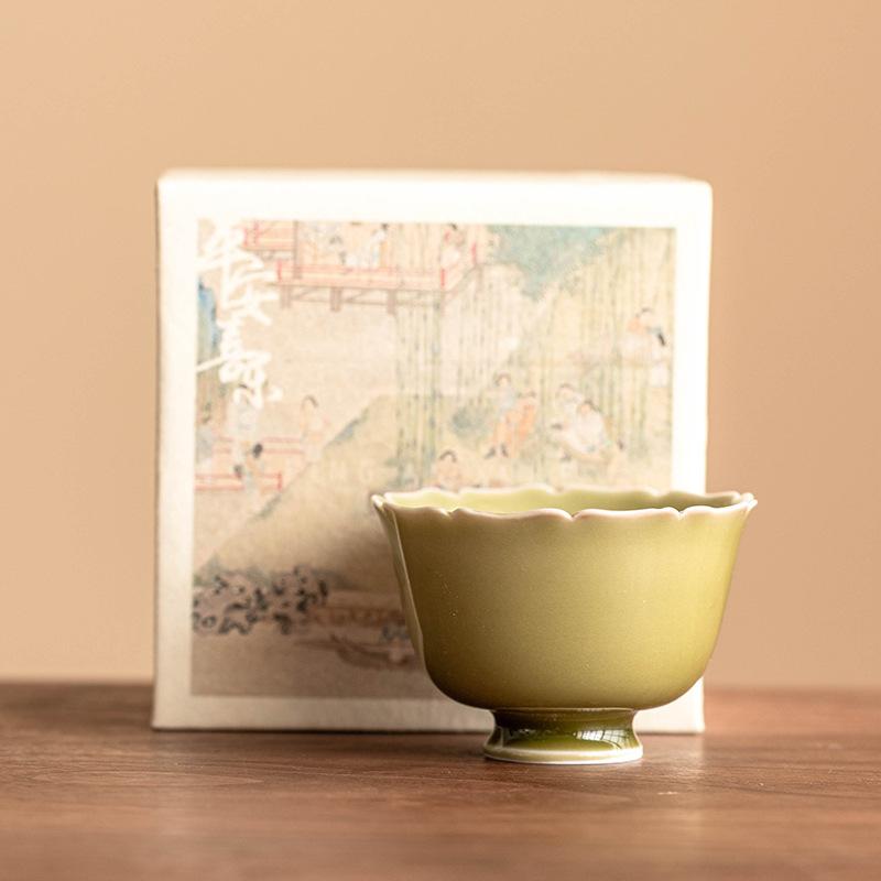 Керамическая чашка ручной работы «Лепесток» на высокой ножке, китайская чайная чашка для кунг-фу, домашняя мастер-чашка, маленькая дегустационная посуда для чайной церемонии