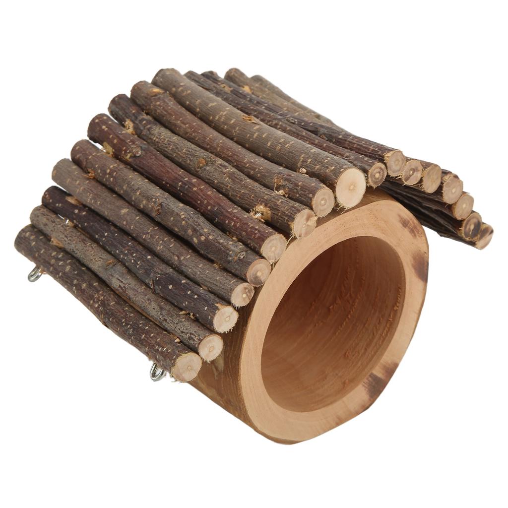 Деревянный домик-дерево для хомяка, дупло, натуральное яблоневое дерево, укрытие-туннель для хомяка с крышей для маленьких питомцев