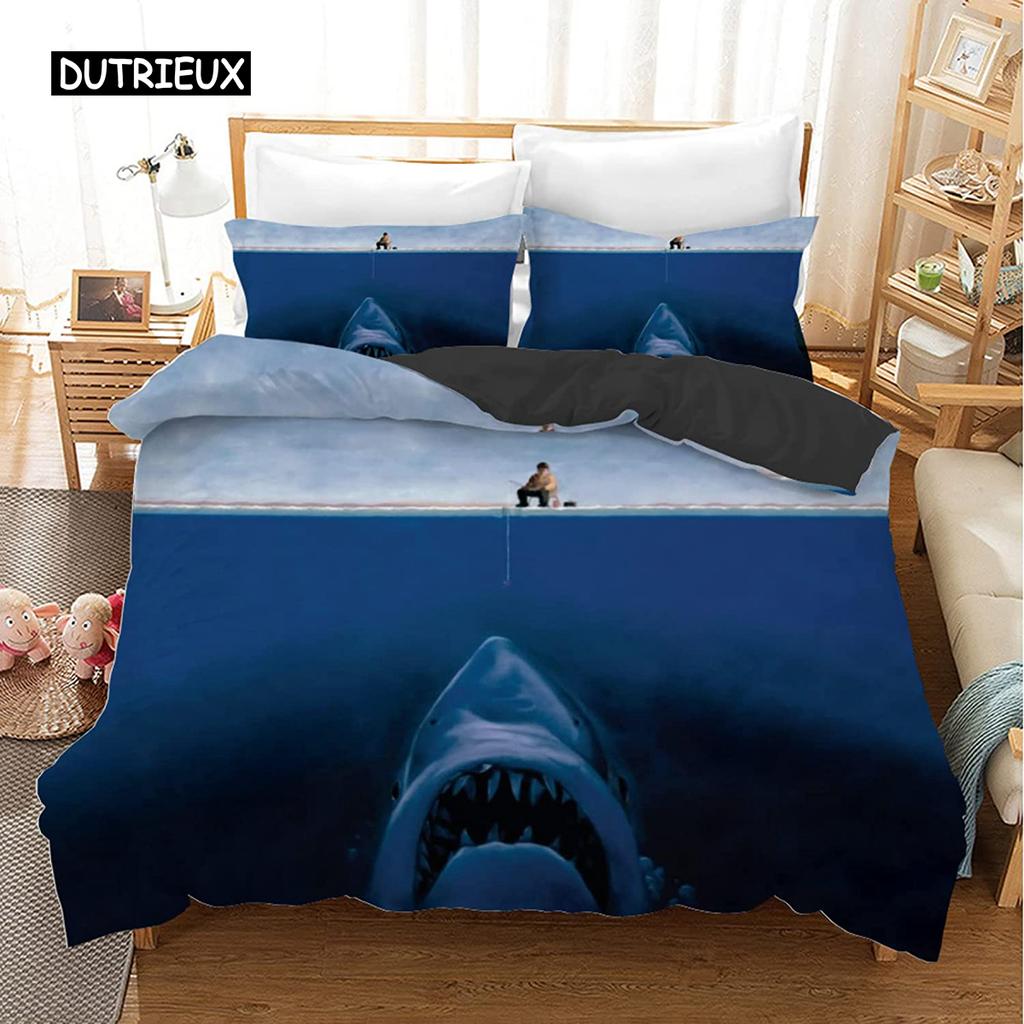 Shark Duvet Cover Set Microfiber Hawaiian Beach Theme Bedding Set Underwater Ocean Sea Themed Double Queen King Size Quilt Cover