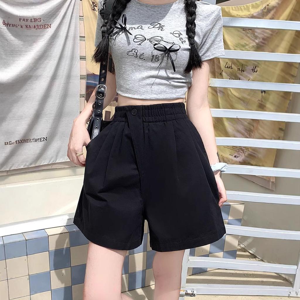 Летние широкие шорты Dopamine для женщин, эластичные, с высокой талией, на одной пуговице, повседневные брюки большого размера, универсальные, для нижней части тела