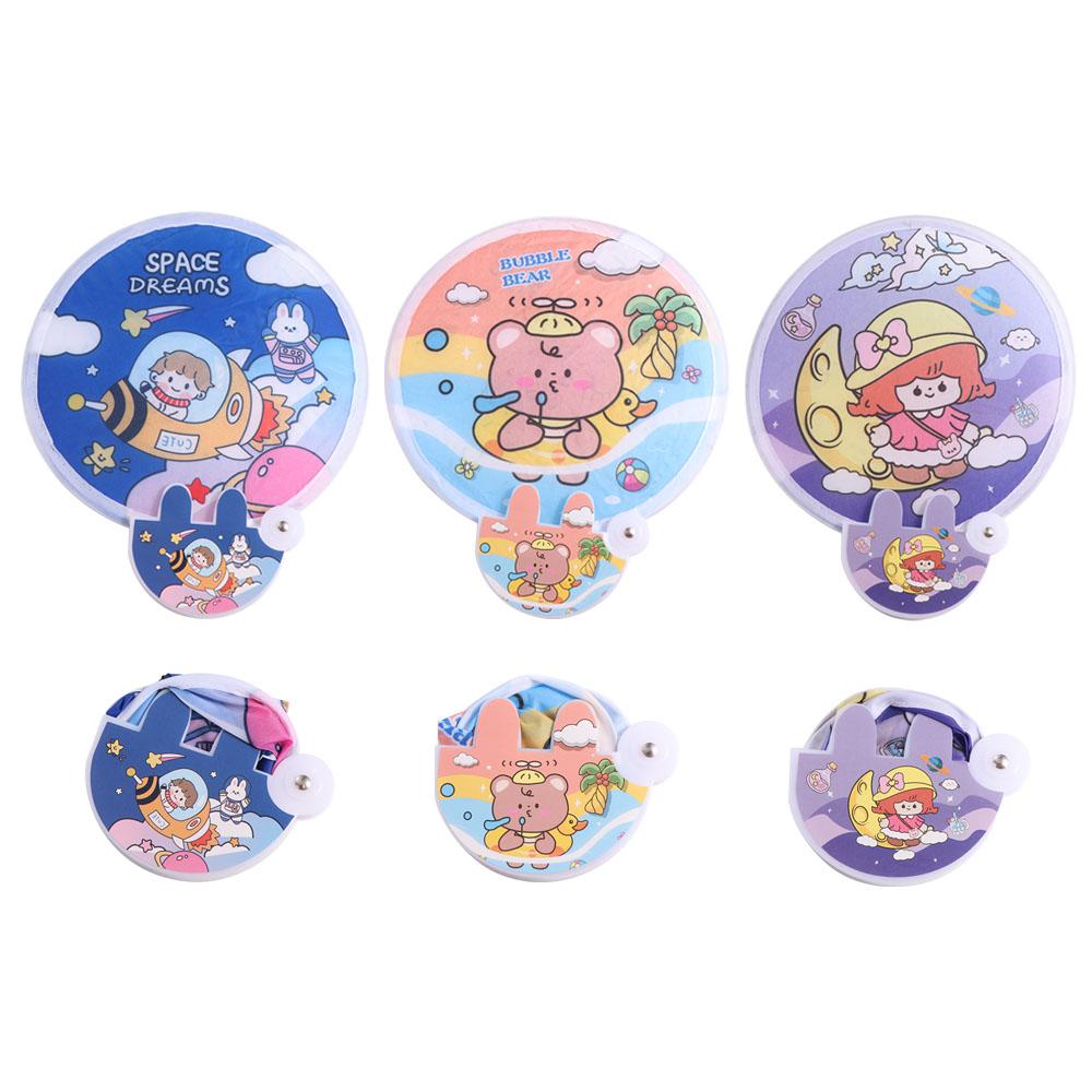 High-looking Mini Round Fan Hand-operated Portable Cloth Fan Cartoon Folding Round Fan  Home Decor