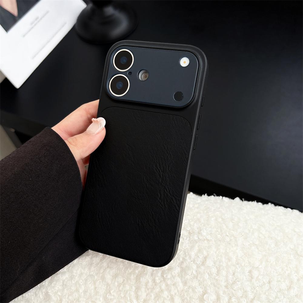 Large Window Leather Phone Case For iPhone 17 16 15 14 13 Pro Max Lens Protection Matte Shockproof Plating Back Cover