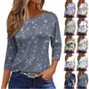 3/4 Length Sleeve Womens Tops Floral Print Vintage Fashion Casual Loose With Round Neck Plus Size Shirts
