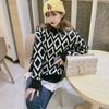 Women's Argyle Sweater Long Sleeve Vintage Female Pullover Fall Winter Korean Jumpers Loose Casual Knitwear Tops