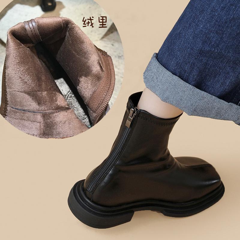 Кожаные короткие женские ботинки 2024 года, новые ботинки Martin в британском стиле, весна-осень, бежевые утолщенные тонкие ботинки в иностранном стиле, голые ботинки