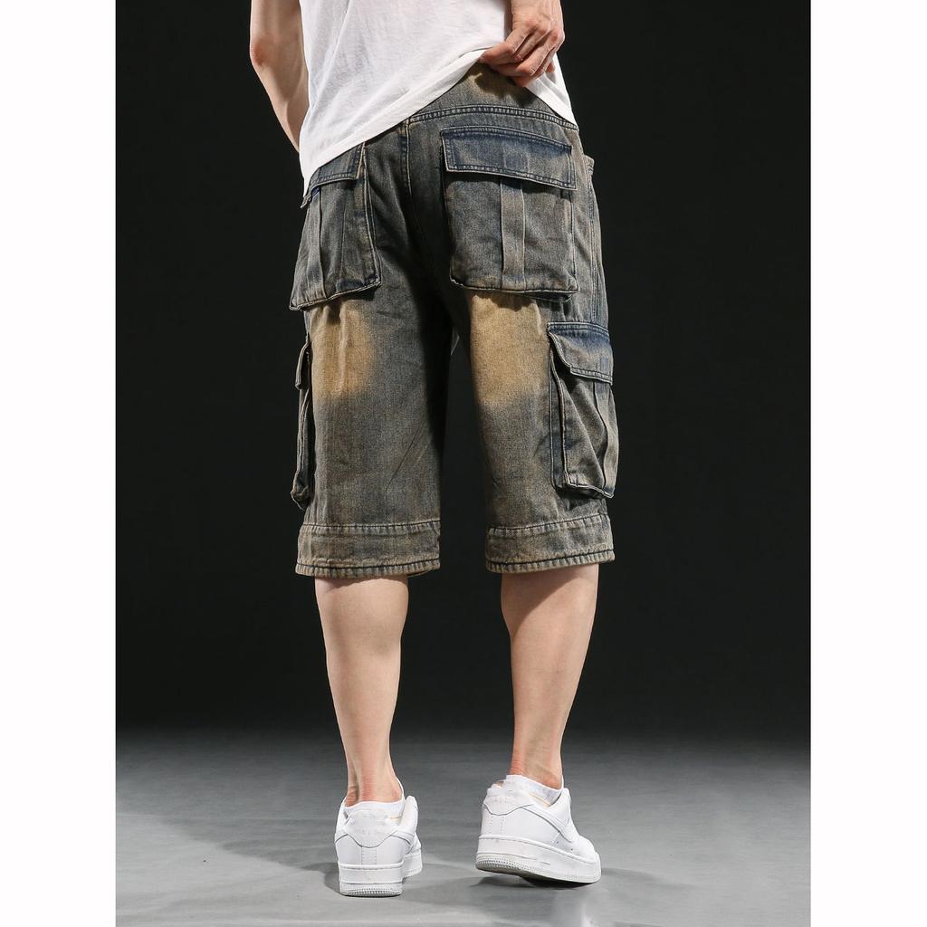 Мужские широкие джинсовые шорты с карманами и рабочими джинсами-карго