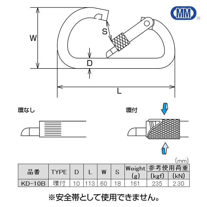 Карабин из нержавеющей стали MM Mizumoto Machinery Works SUS304, тип D (с кольцом) КД-10Б