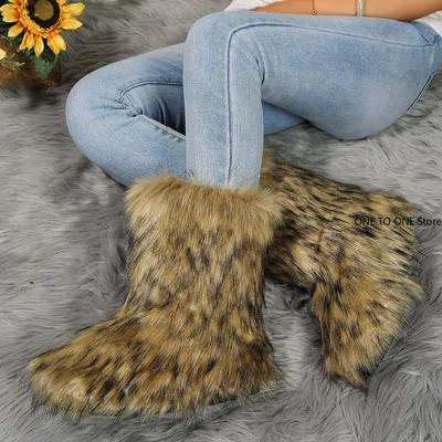 2024 Новые женские зимние сапоги для отдыха на открытом воздухе, роскошные меховые сапоги из искусственного меха лисы, новые модные сапоги, женские плюшевые теплые туфли на платформе, Bottes