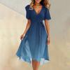 Women's Summer Fashion V-Neck Flared Dress Short Sleeve Gradient Dresses