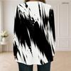 Women Plus Size Square Neck Long Sleeve Button Detail Layered Front Black White Printed T Shirt