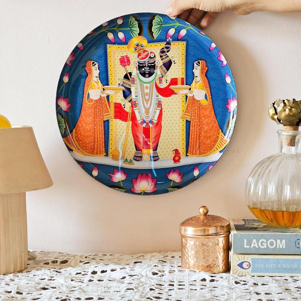 Metal Shrinathji Single Wall Plate 10 Inch with Stand | Wall Arts For Home Decoration, Living Room, Bedroom, Office Decor